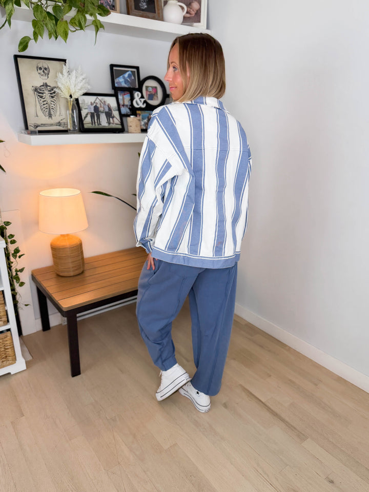Jessie Vintage Striped Denim Jacket- LIGHT DENIM