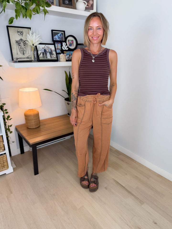 Amery Mineral Washed Barrel Pant- CAMEL