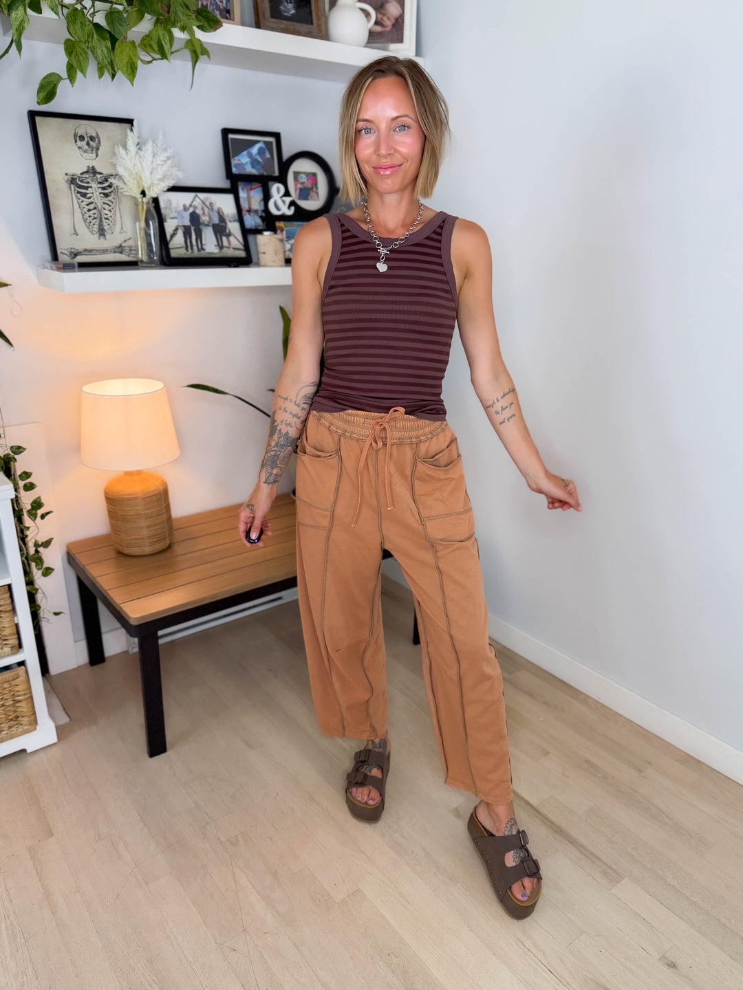 Amery Mineral Washed Barrel Pant- CAMEL