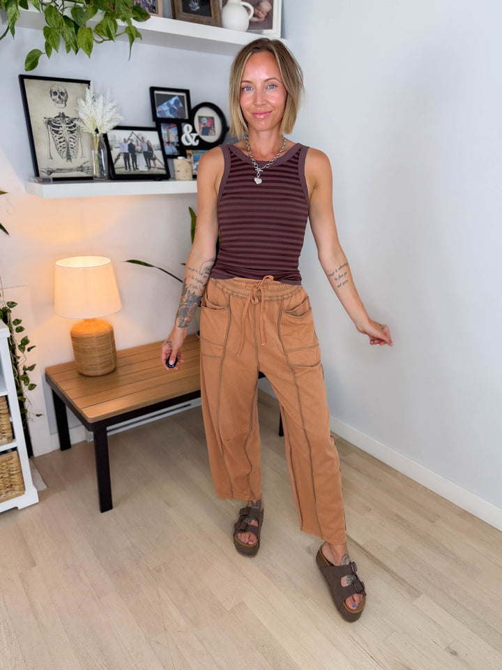 Amery Mineral Washed Barrel Pant- CAMEL