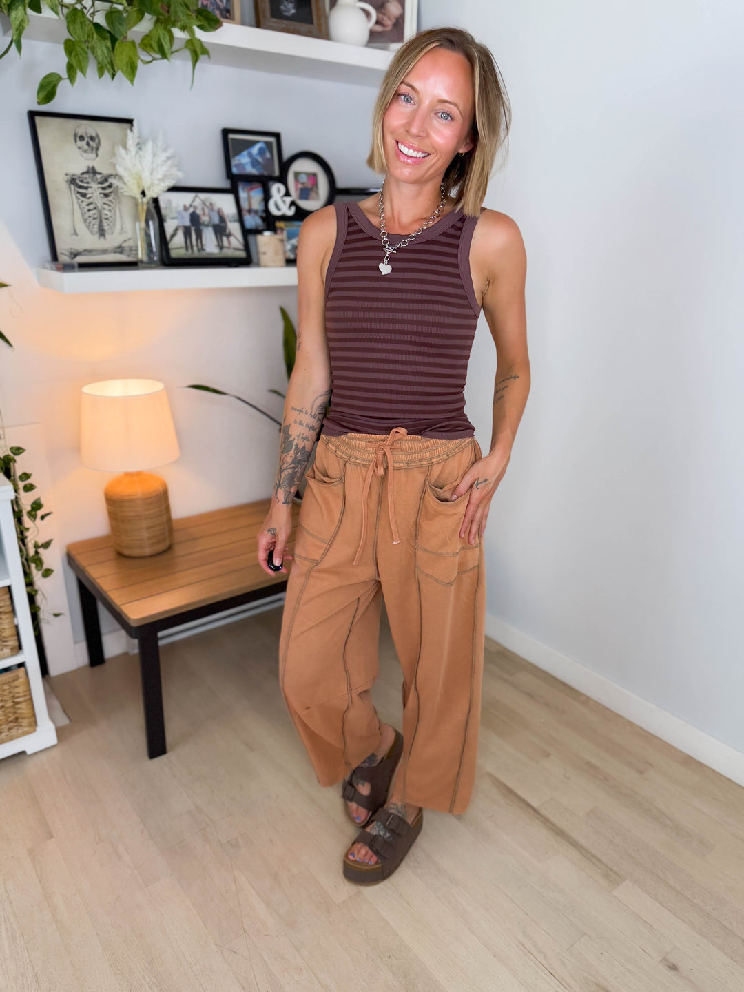 Amery Mineral Washed Barrel Pant- CAMEL