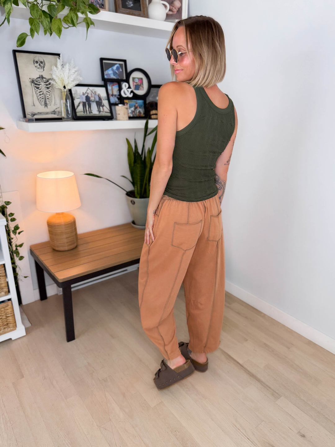Reversible Lace Textured Tank Top- KOMBU GREEN