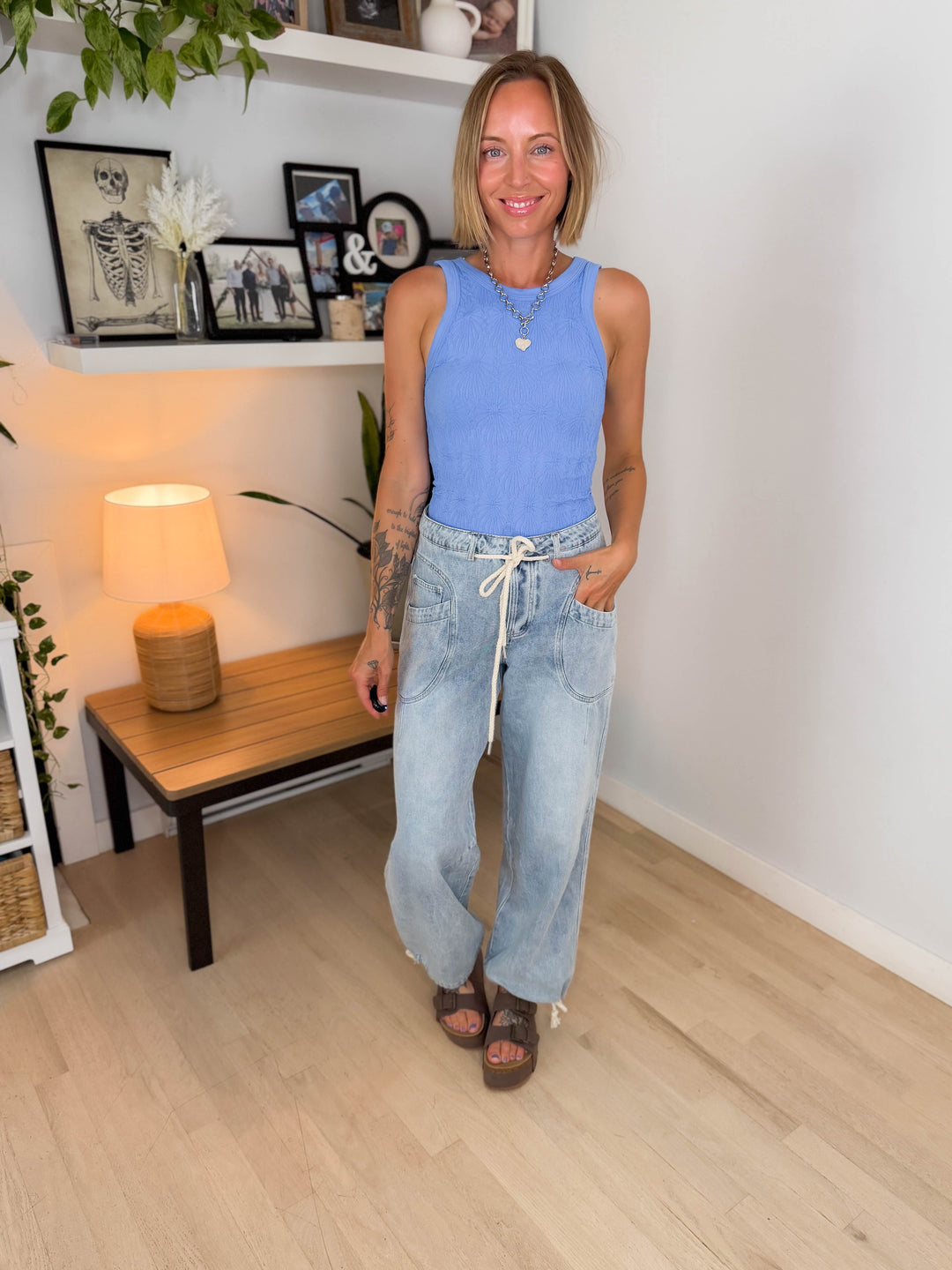 Harlen Drawstring Barrel Pant- LIGHT WASH