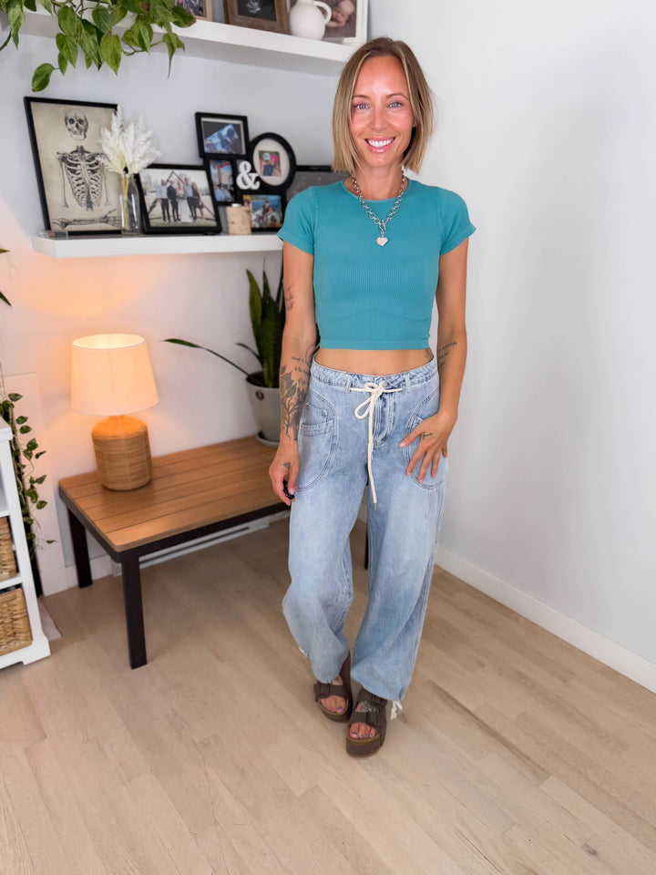 Seamless Baby Ribbed Tee- DUSTY TEAL