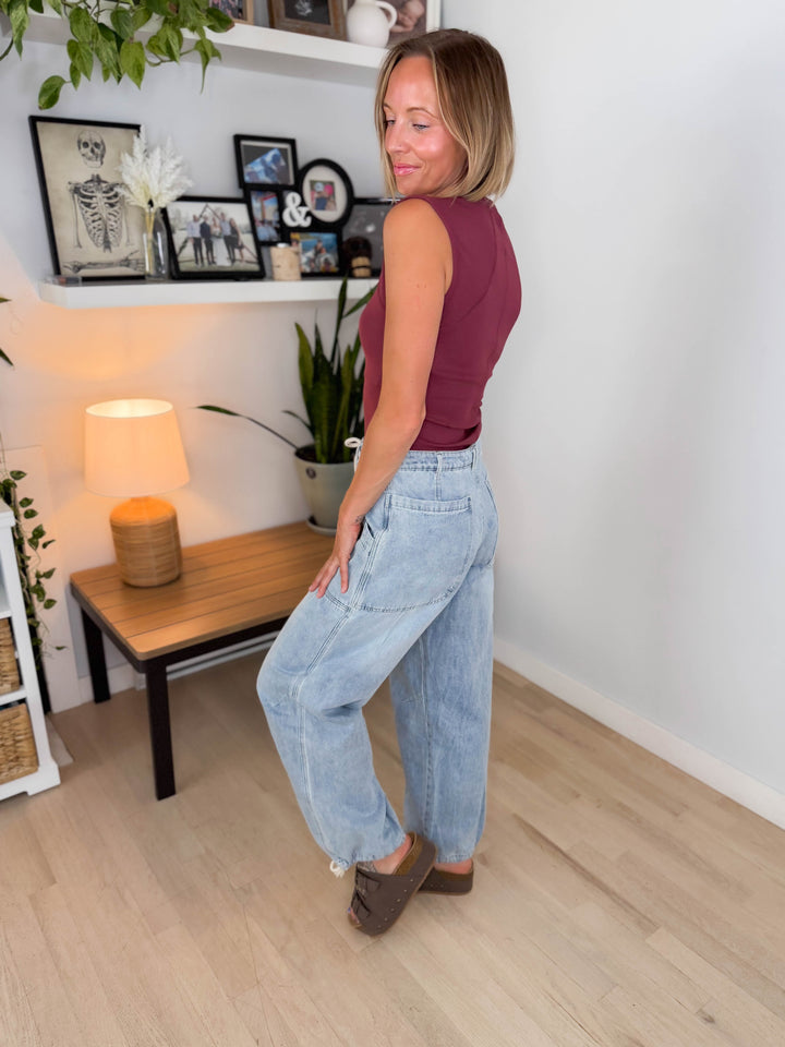 Mono B Emmer Micro Ribbed Henley- ROSEWOOD