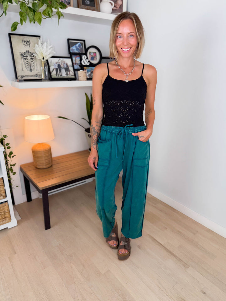 Amery Mineral Washed Barrel Pant- TEAL