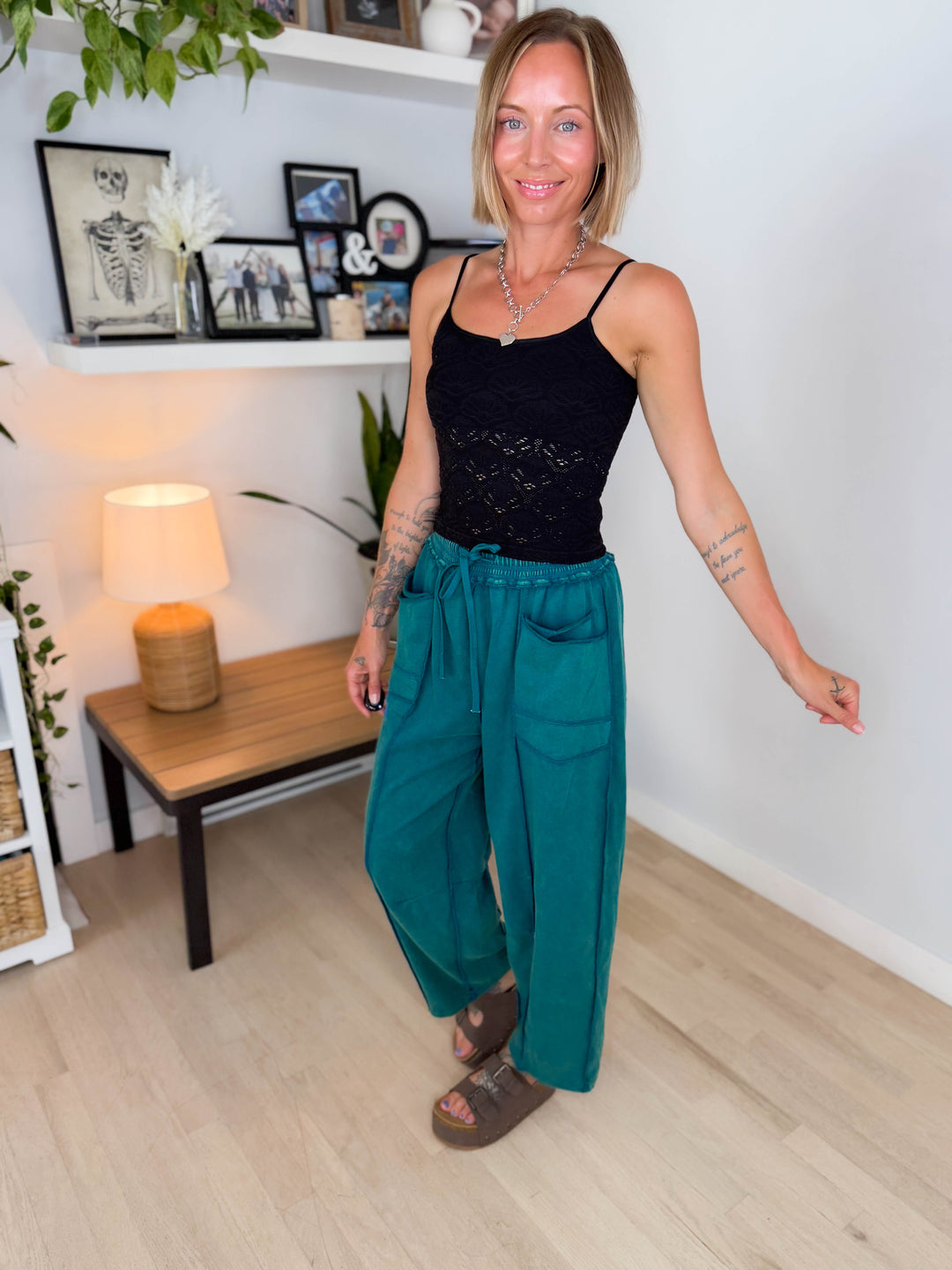 Amery Mineral Washed Barrel Pant- TEAL