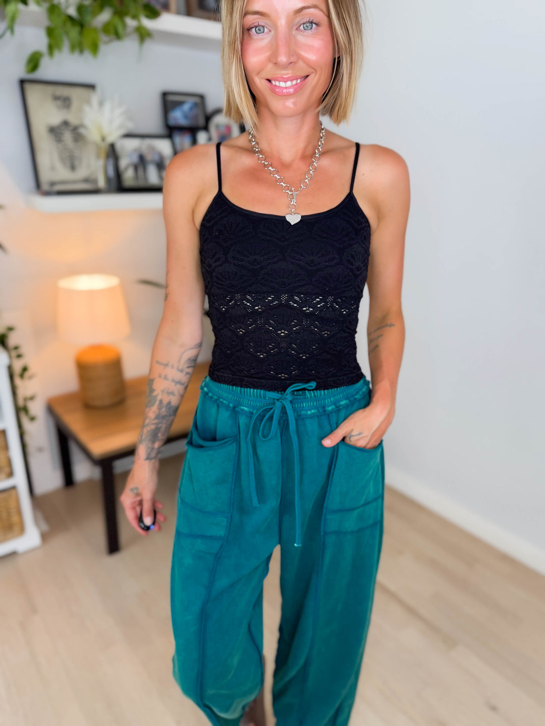 Floral Texture Lace Cami- BLACK