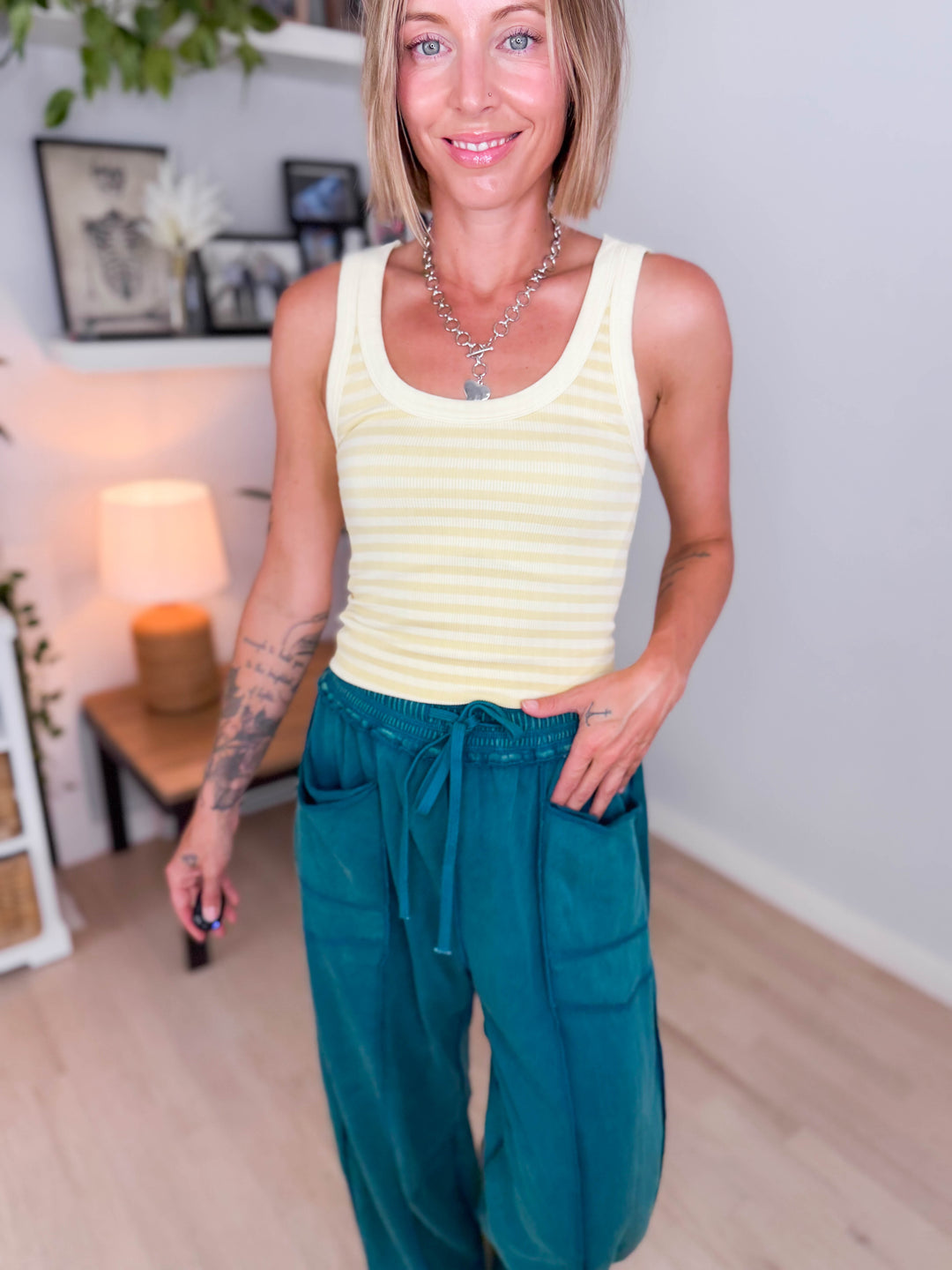 Reversible Seamless Stripe Tank Top- PALE BANANA