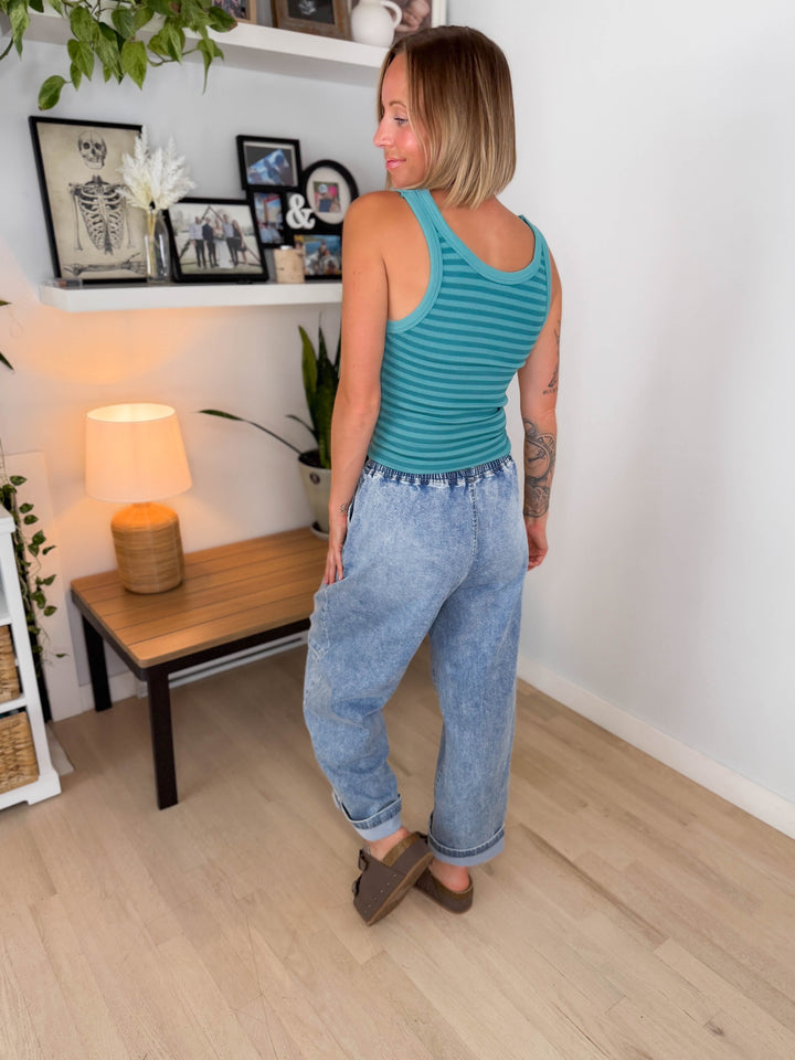 Reversible Seamless Stripe Tank Top- DUSTY TEAL