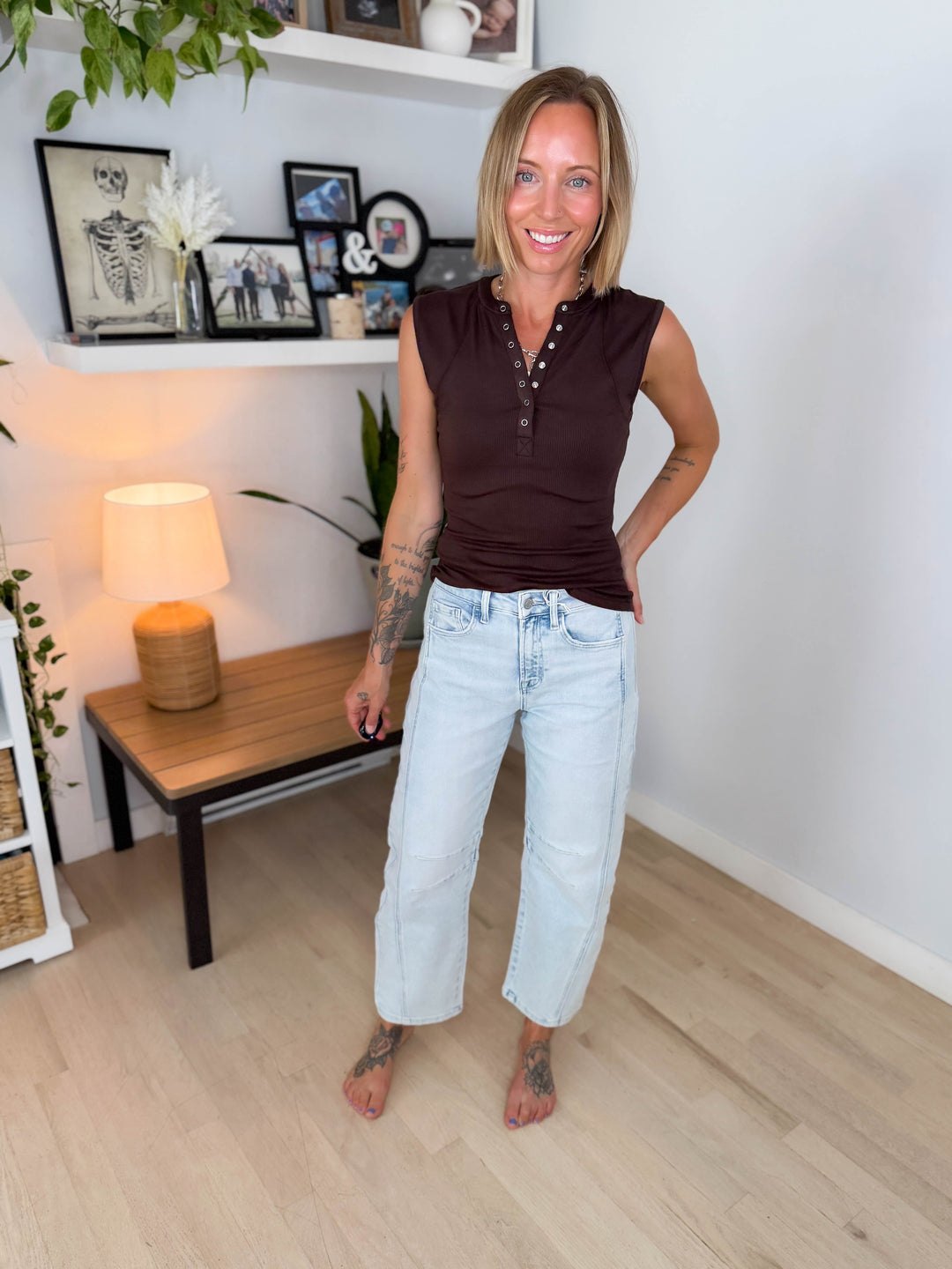 Flying Monkey Pamela High Rise Barrel Jeans- LIGHT WASH