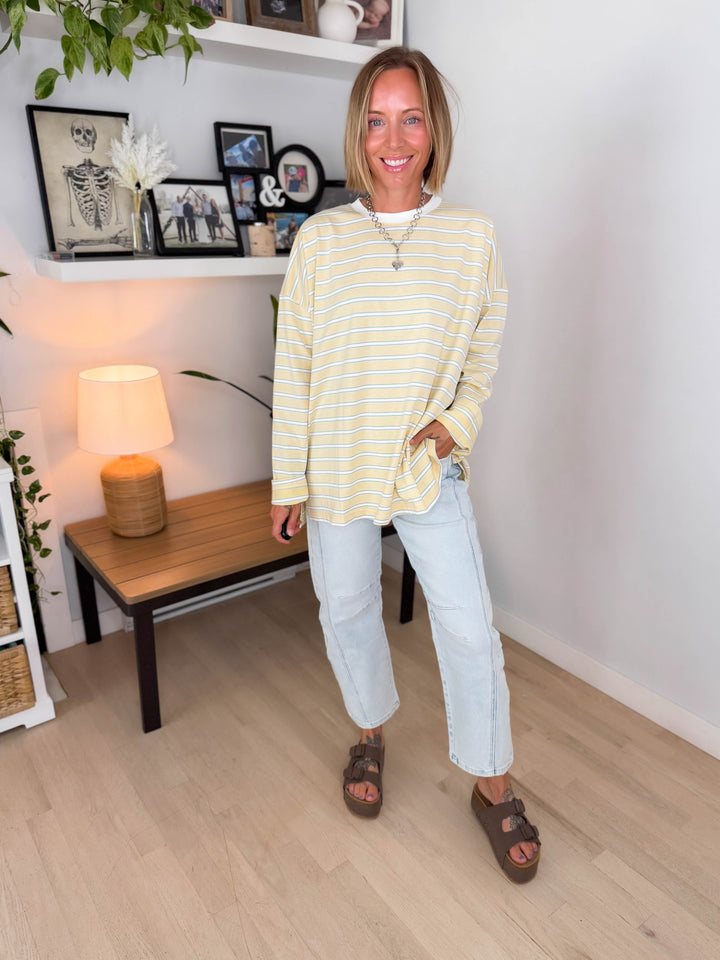 Jules Oversized Striped Pullover- BUTTER/WHITE
