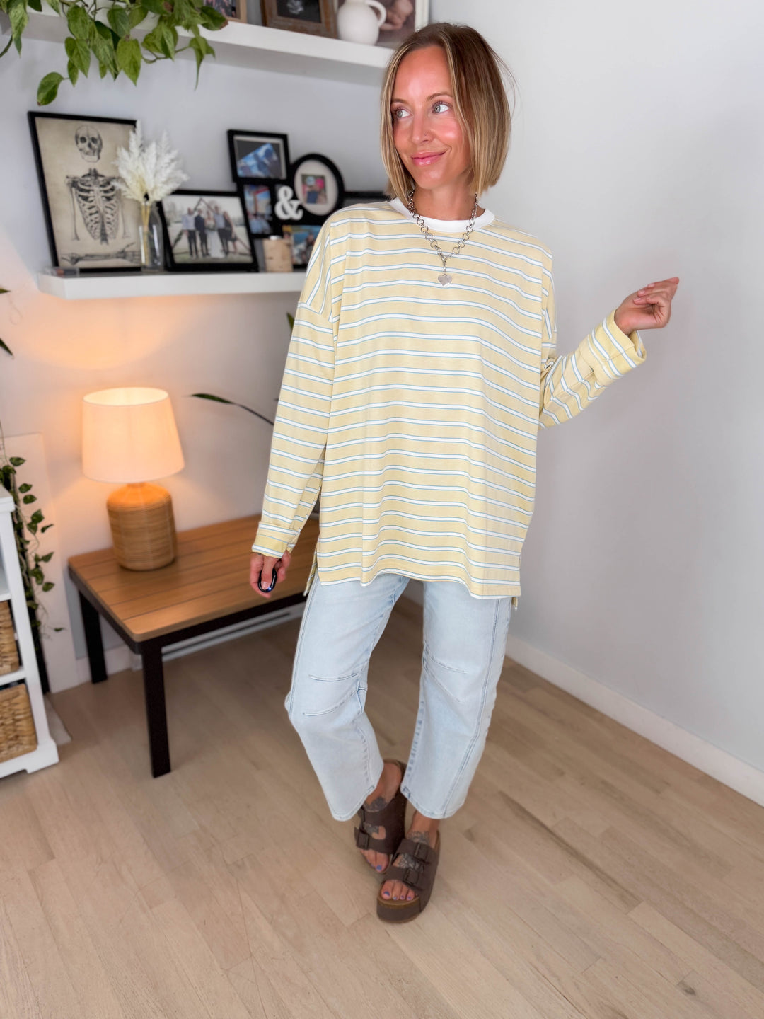 Jules Oversized Striped Pullover- BUTTER/WHITE