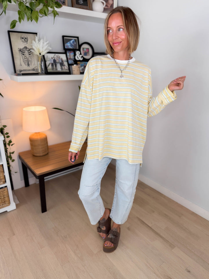 Jules Oversized Striped Pullover- BUTTER/WHITE