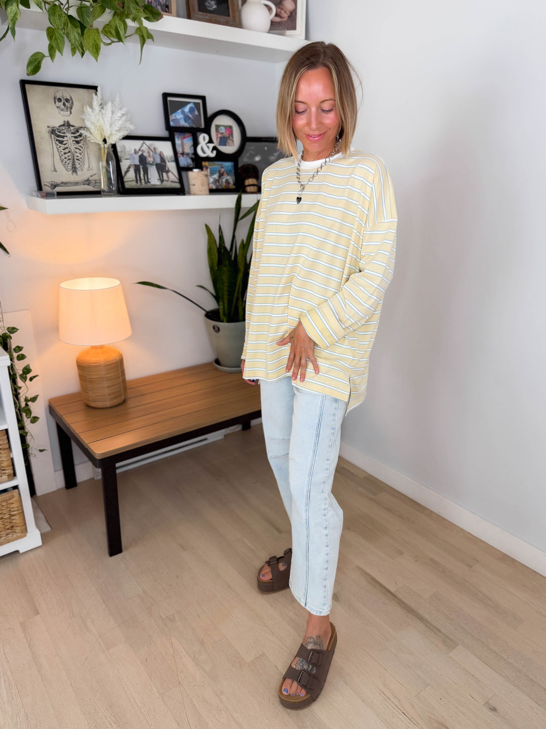 Jules Oversized Striped Pullover- BUTTER/WHITE