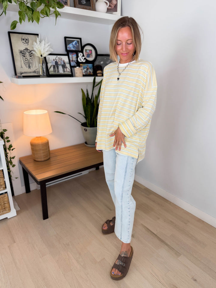 Jules Oversized Striped Pullover- BUTTER/WHITE