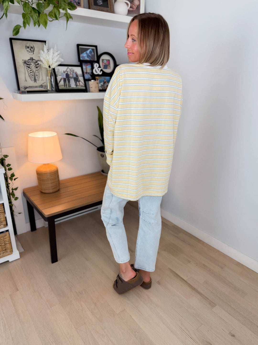 Jules Oversized Striped Pullover- BUTTER/WHITE