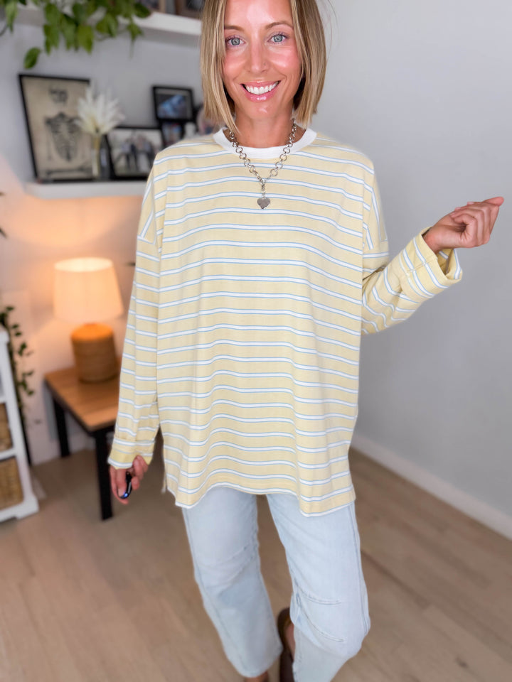 Jules Oversized Striped Pullover- BUTTER/WHITE