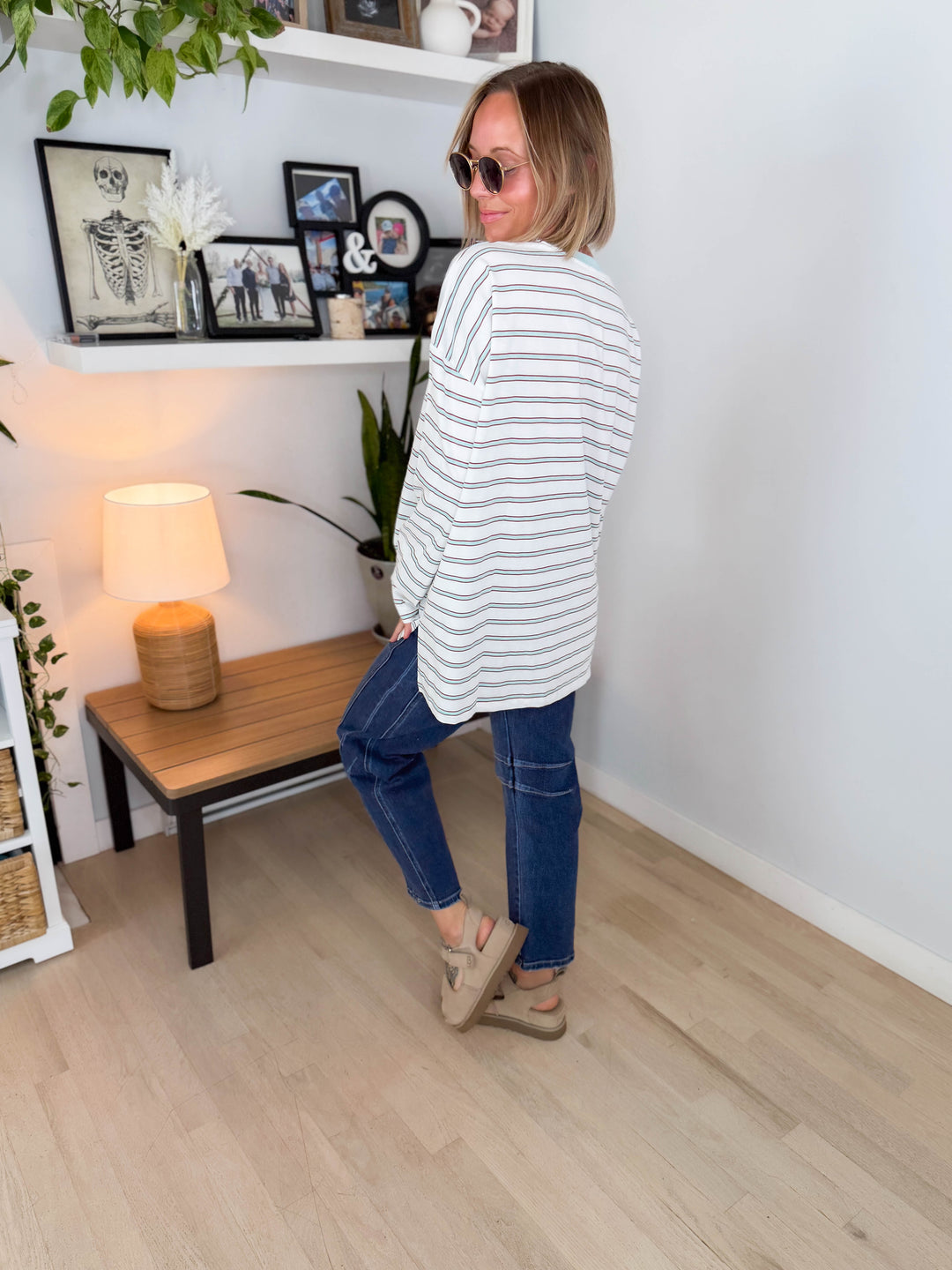 Jules Oversized Striped Pullover- OFF WHITE/MINT