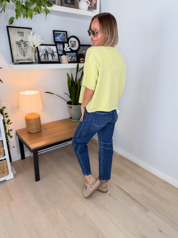 Bette Button Up Sweater Top- LEMON