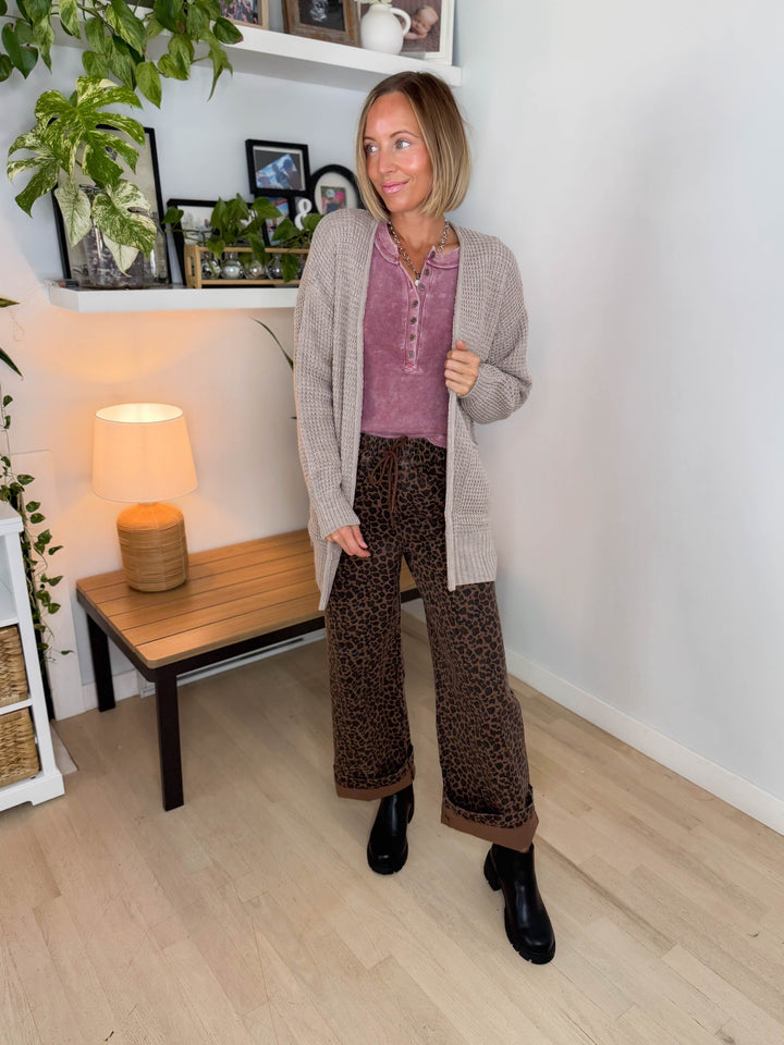 Marley Waffle Cardigan- HEATHER MOCHA