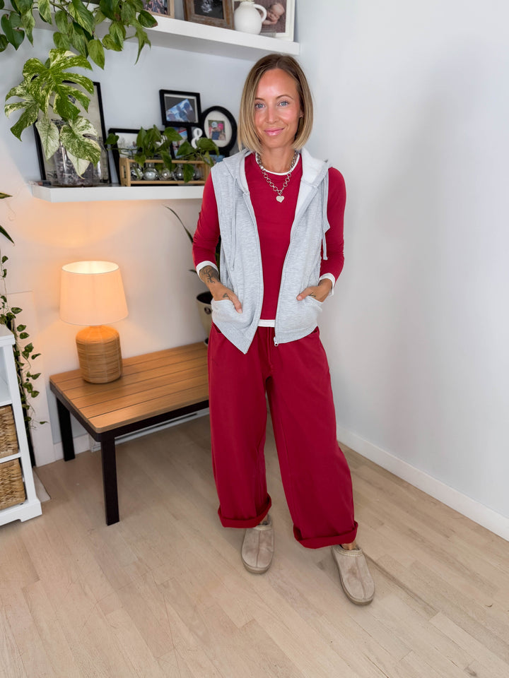 Foster Washed Barrel Pant Set- DARK RED