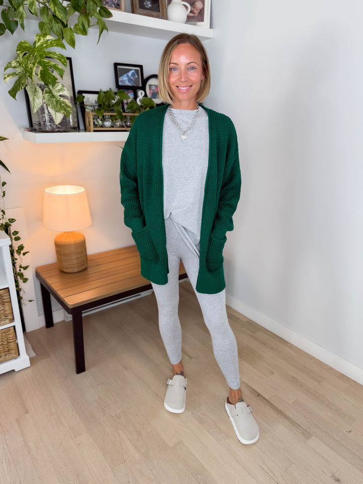 Marley Waffle Cardigan- HUNTER GREEN