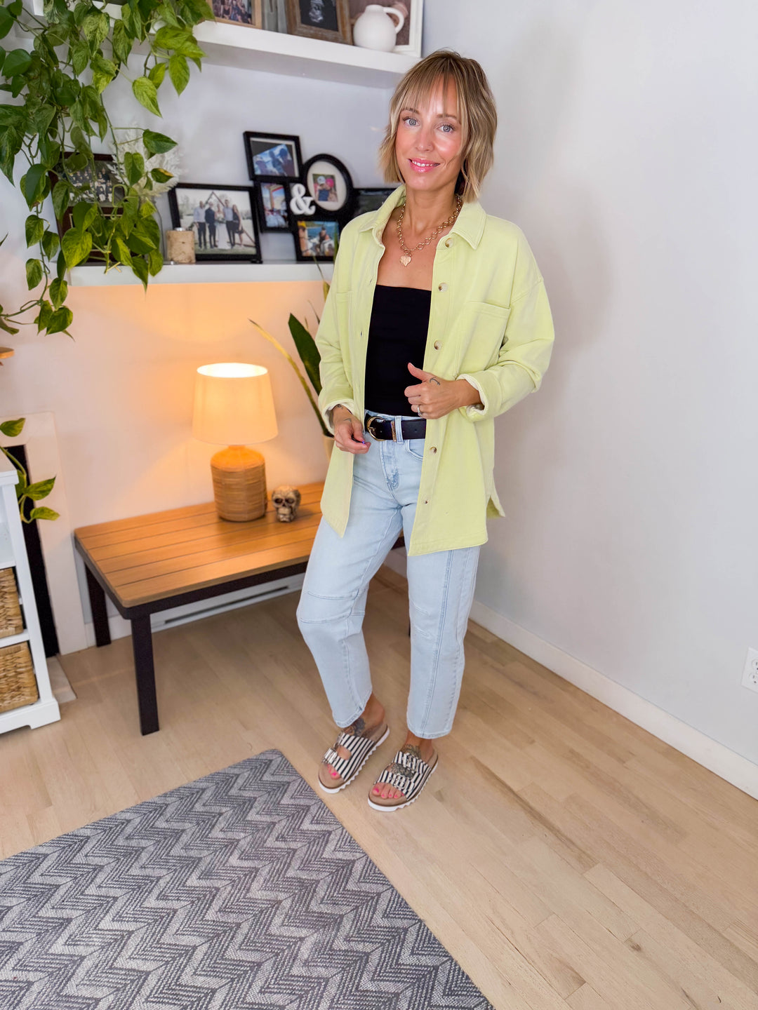 Sienna Washed  Shacket- LIME-FINAL SALE