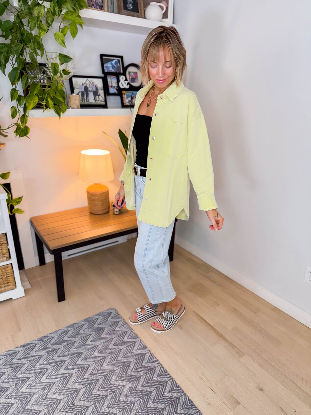 Sienna Washed  Shacket- LIME-FINAL SALE