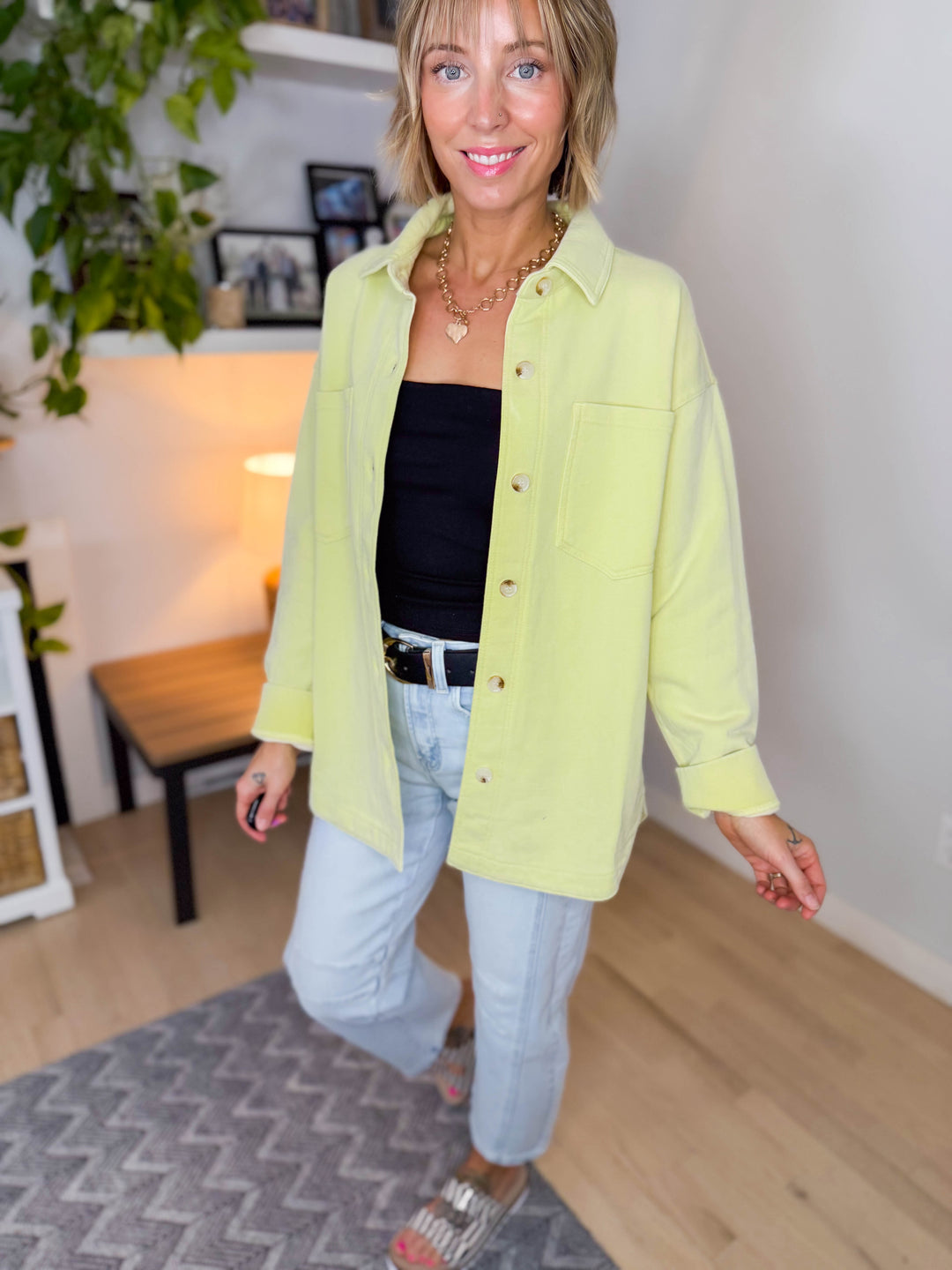 Sienna Washed  Shacket- LIME-FINAL SALE