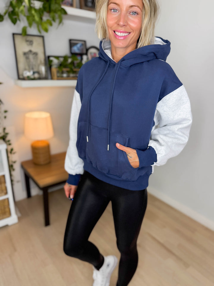 Toffy Two Tone Hoodie- NAVY/GREY