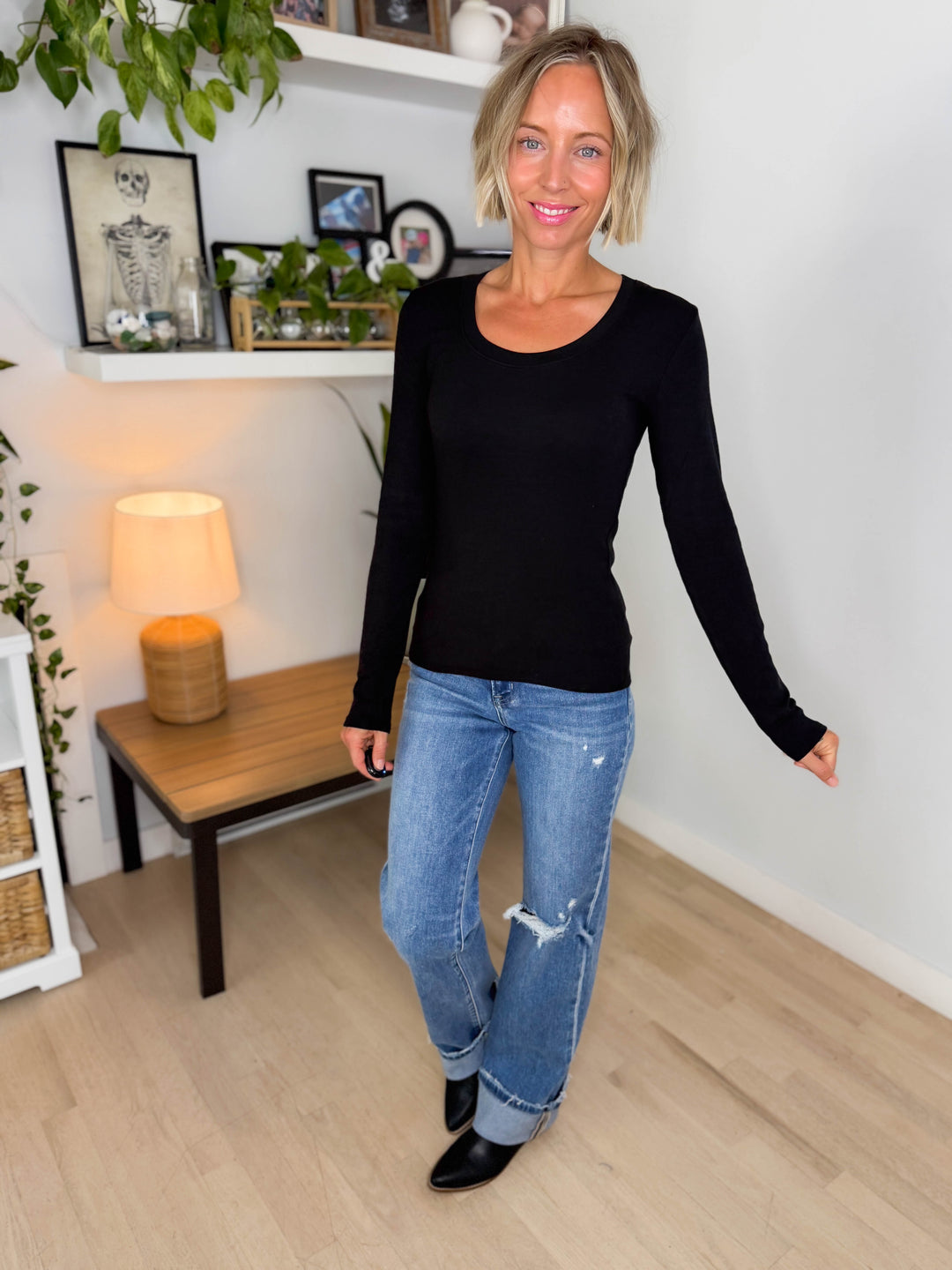 Annie Soft Ribbed Long Sleeve- BLACK