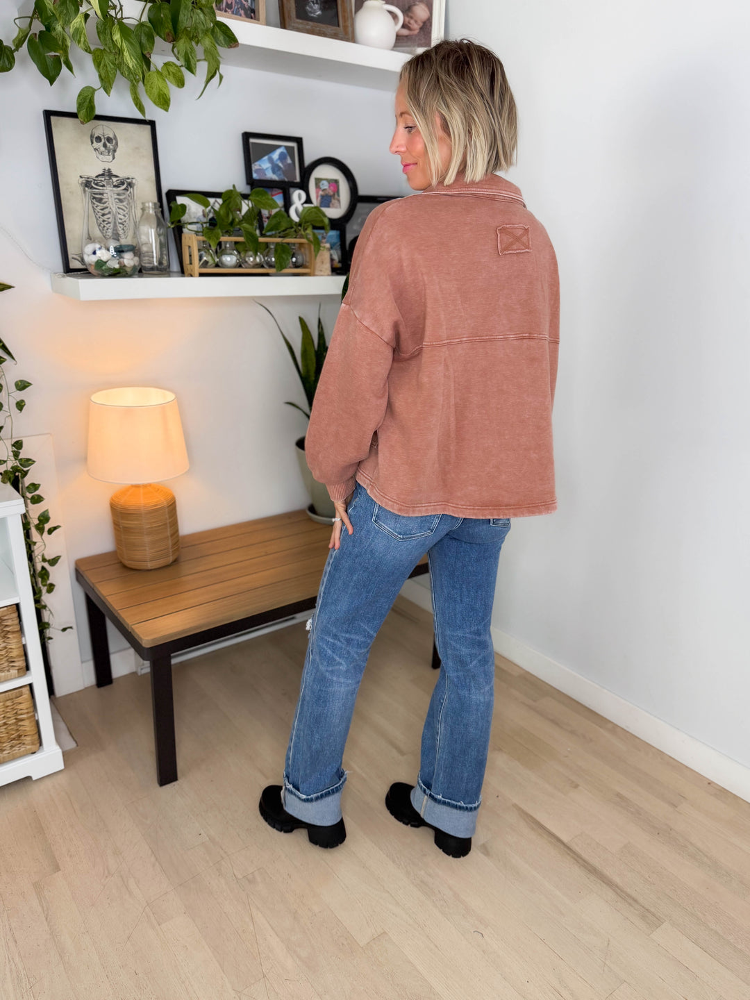 Ryanne Washed Fleece Shacket- RUST