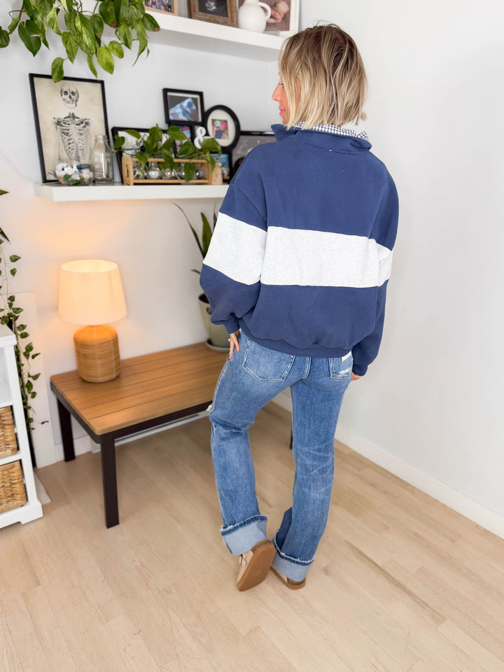 Oliver Colour Block 1/4 Zip- NAVY/GREY