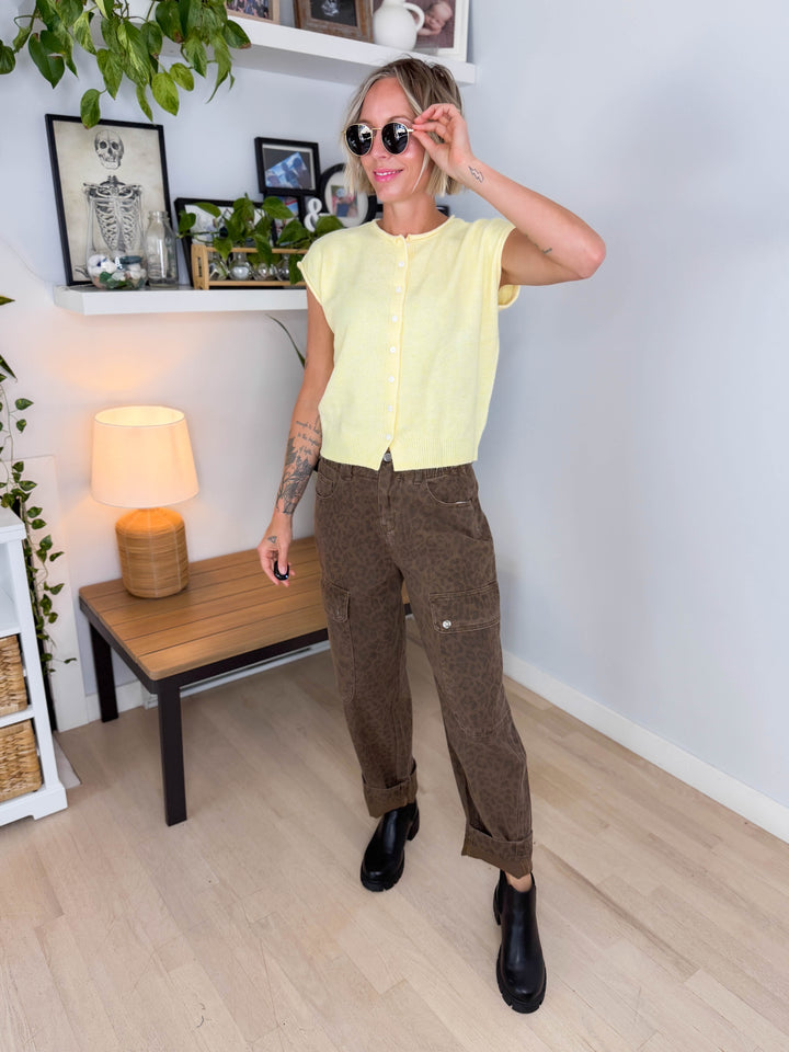 Tawny Sleeveless Button Up Cardigan- BUTTER YELLOW