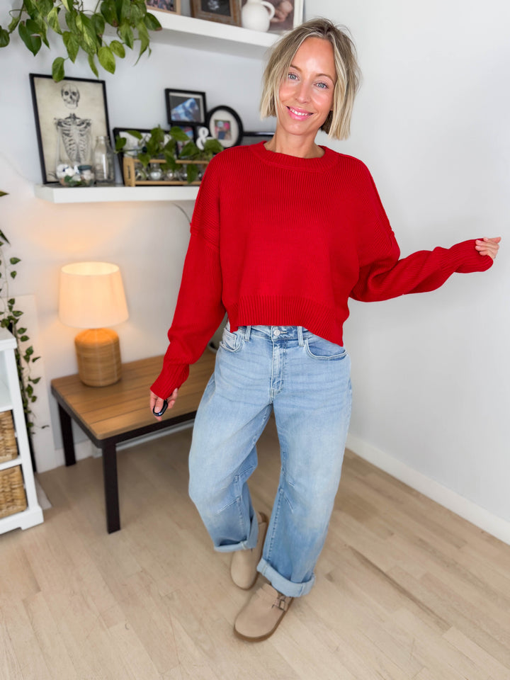 Mikey Classic Crewneck Sweater- RED
