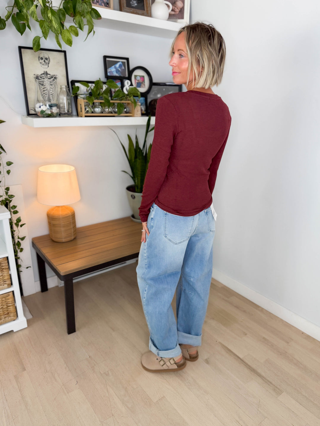 Annie Soft Ribbed Long Sleeve- BURGUNDY