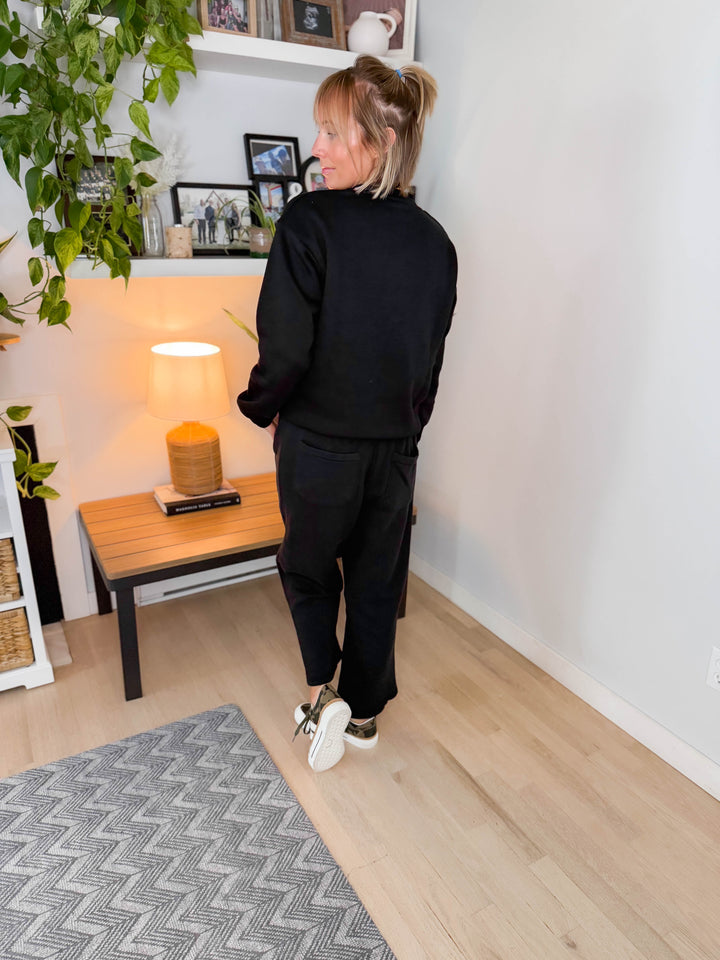 Mono B Alendra Classic Fit Fleece Sweatshirt- BLACK-FINAL SALE