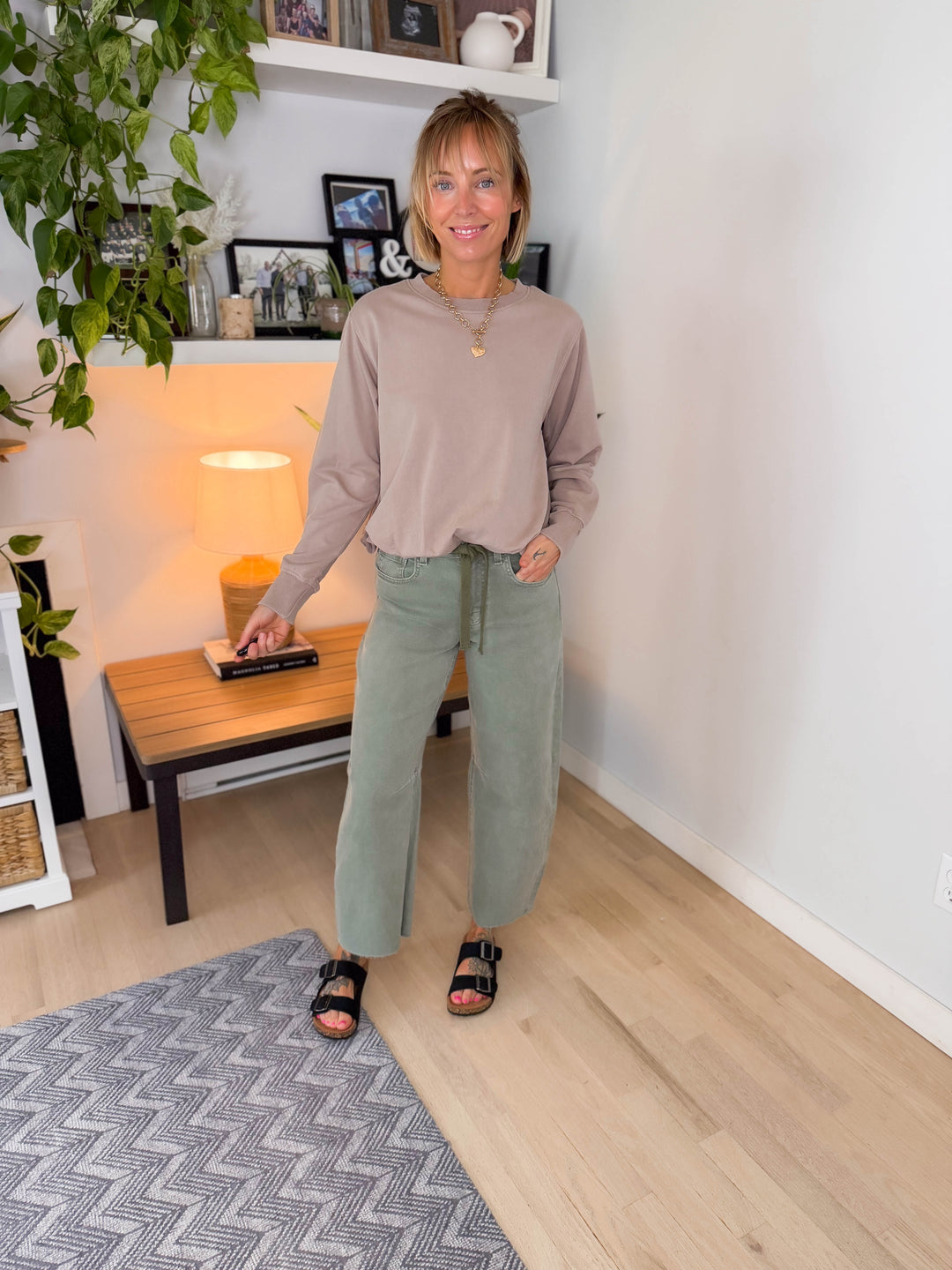 Mono B Quinn Mineral Cloud Bubble Hem Pullover- SILKEN TAUPE-FINAL SALE