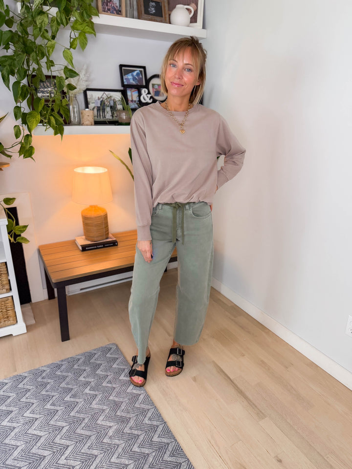 Mono B Quinn Mineral Cloud Bubble Hem Pullover- SILKEN TAUPE-FINAL SALE