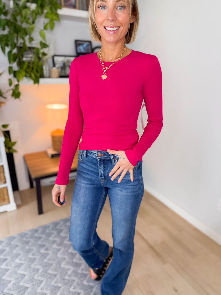 Mono B Linley Micro Ribbed Long Sleeve- PLUM PINK