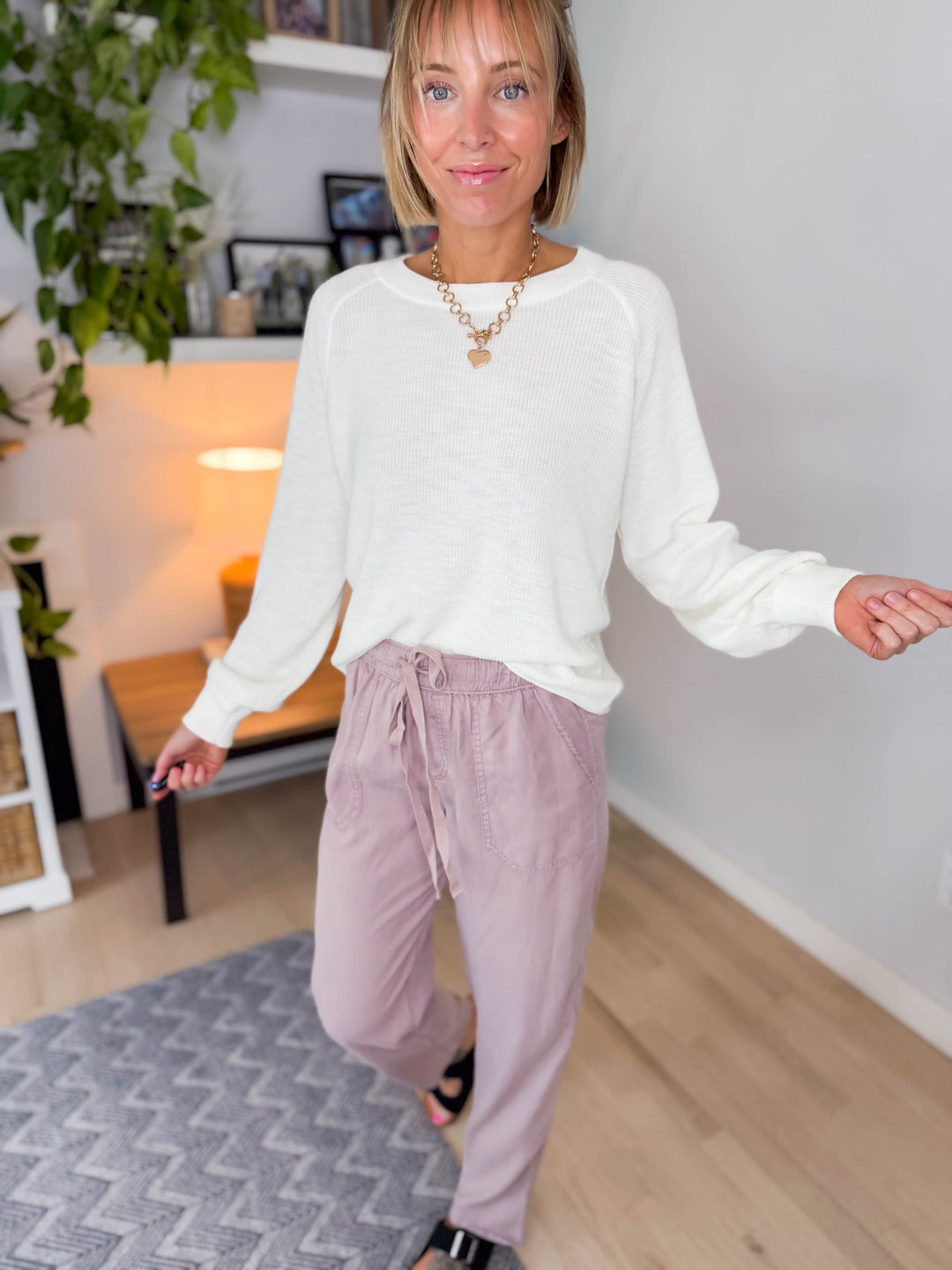 Emery Lightweight Crew Neck Sweater- CREAM-FINAL SALE *L*