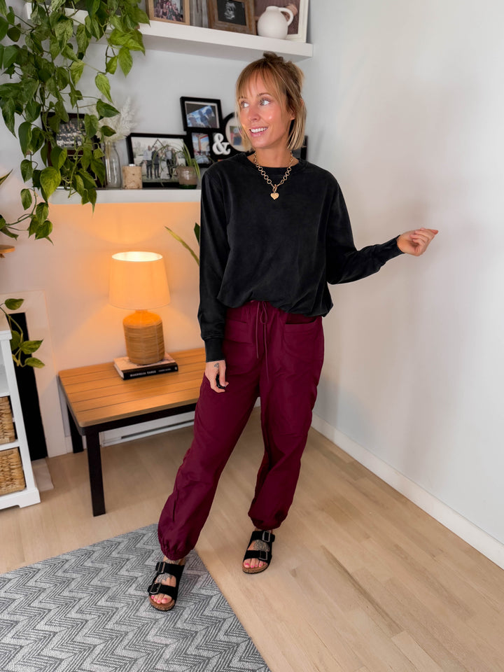 Mono B Quinn Mineral Cloud Bubble Hem Pullover- BLACK-FINAL SALE