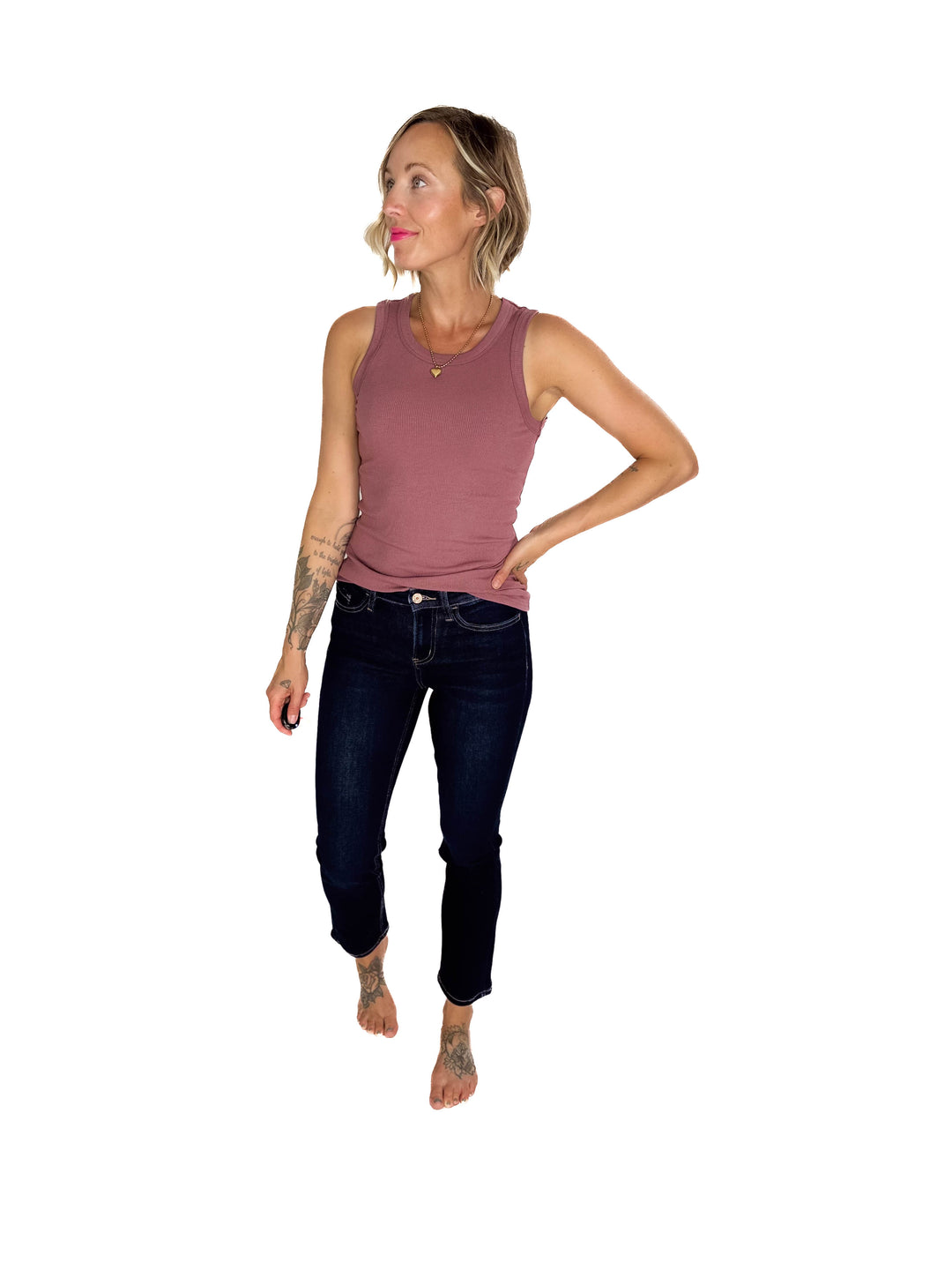 VERVET Roxy Mid/High Rise Ankle Slim Straight Leg- DARK WASH