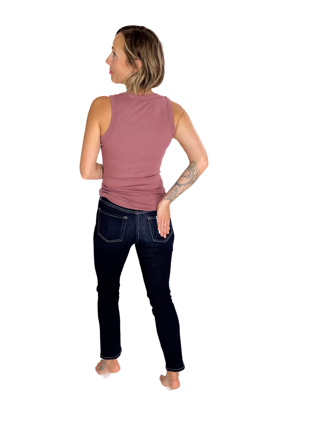 VERVET Roxy Mid/High Rise Ankle Slim Straight Leg- DARK WASH