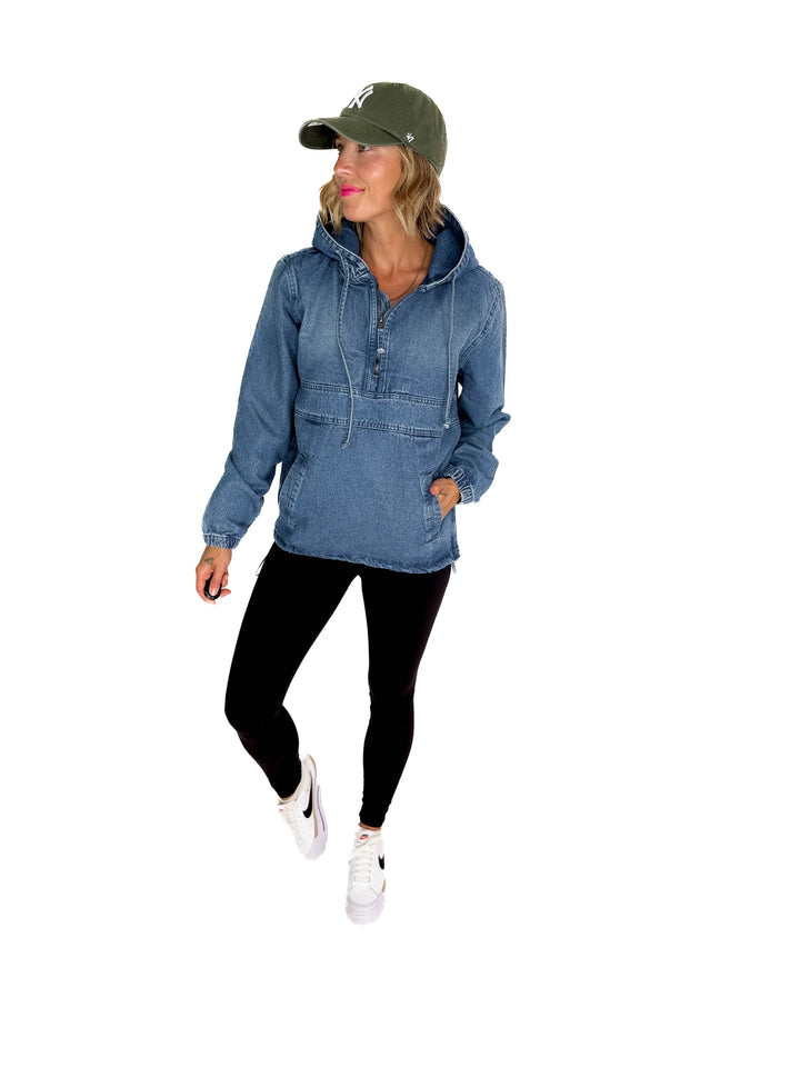 Bex Denim Hoodie Jacket- MED/LIGHT WASH