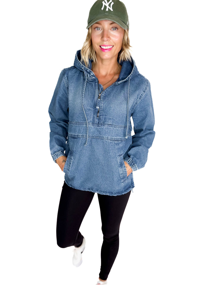 Bex Denim Hoodie Jacket- MED/LIGHT WASH