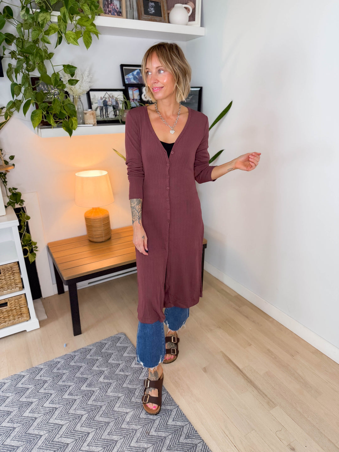 Tina Ribbed Button Cardigan- MAUVE