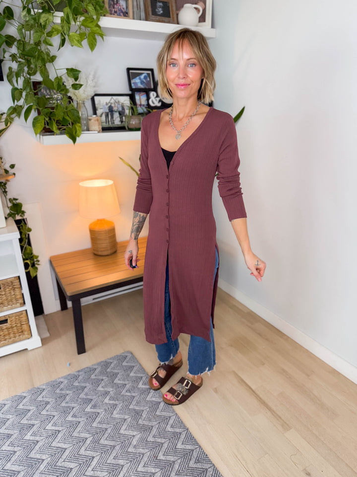 Tina Ribbed Button Cardigan- MAUVE