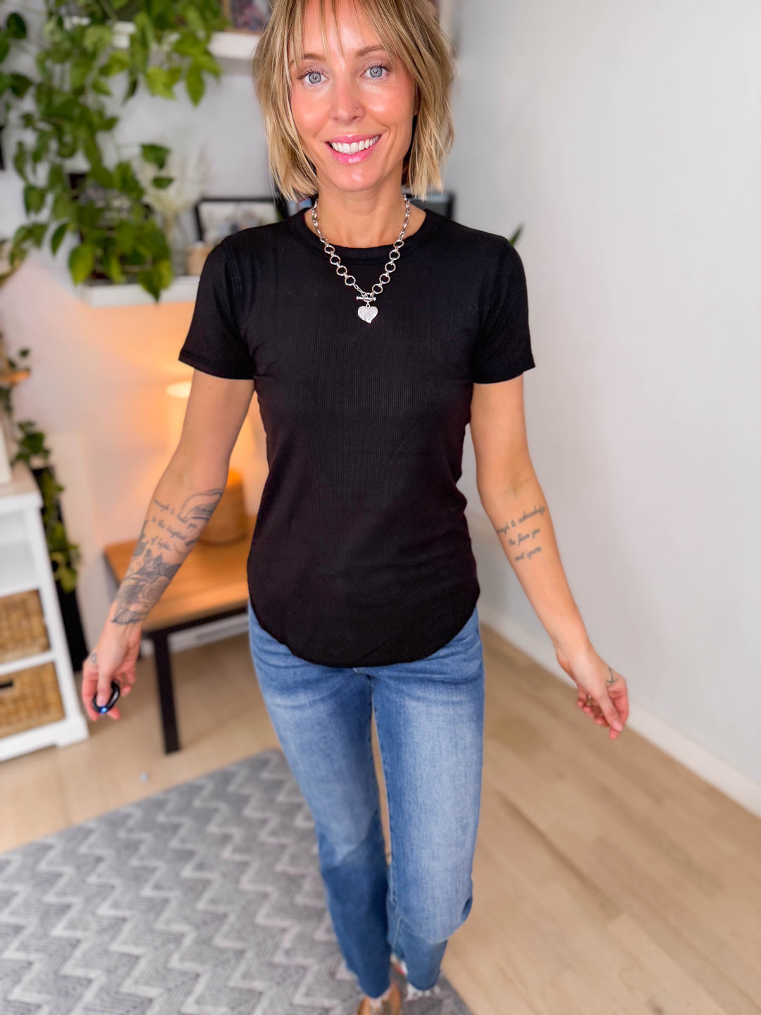 Odette Ribbed Short Sleeve- BLACK